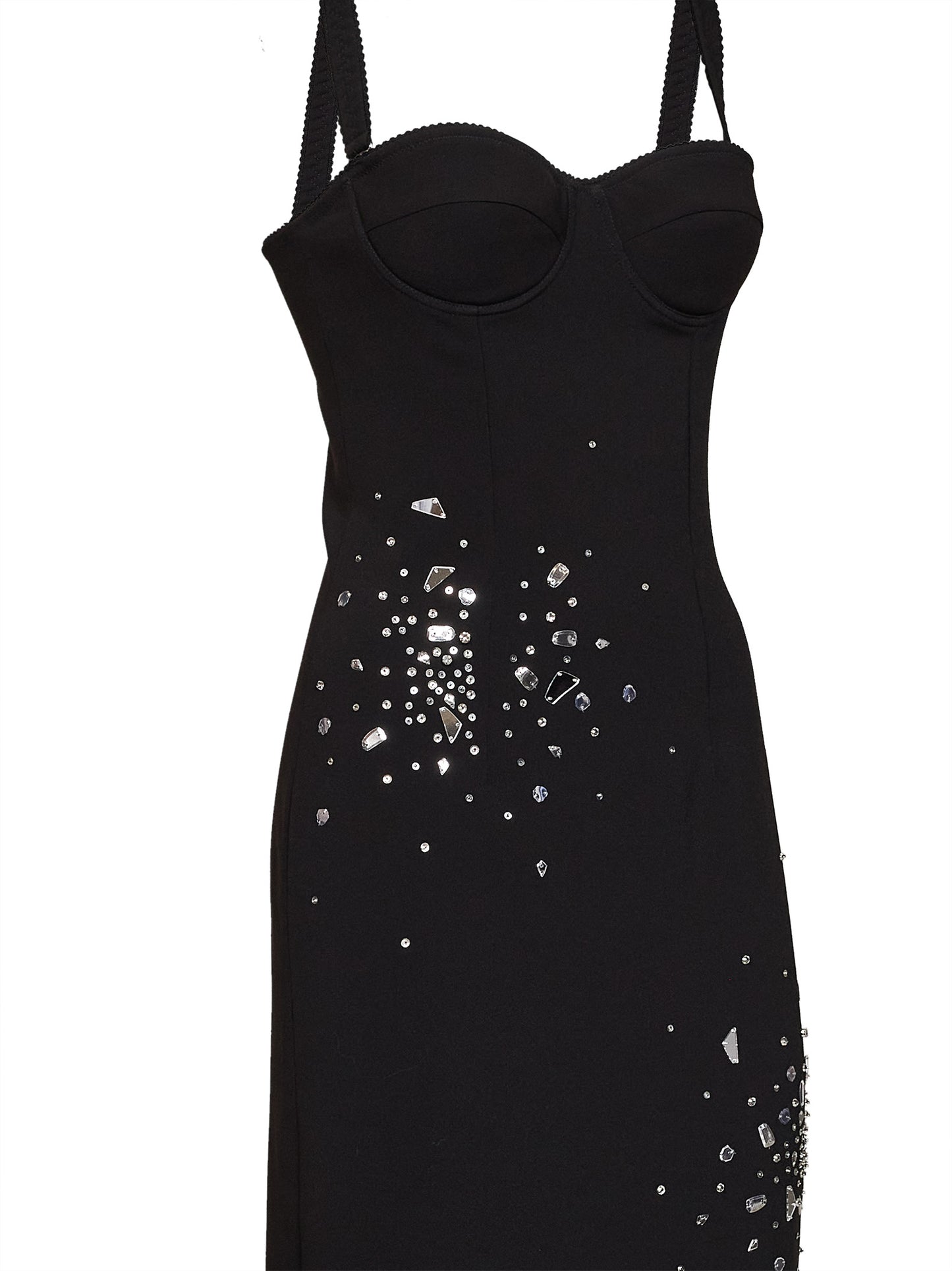 Black stretch crêpe embroidered bustier long dress