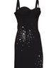 Black stretch crêpe embroidered bustier long dress