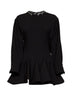 Miniabito svasato in crêpe stretch nero con ricami