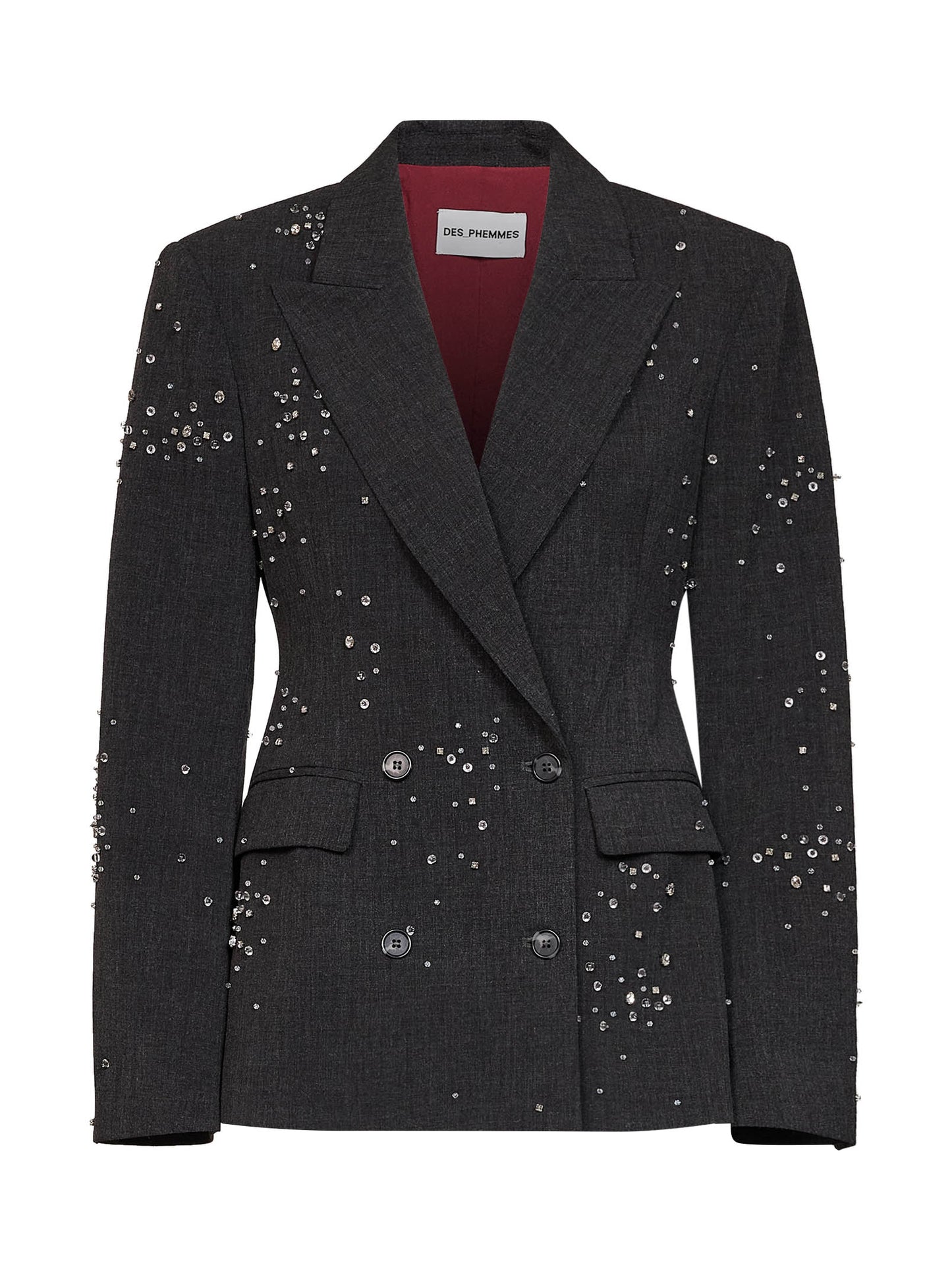 Dark steel canvas double-breasted embroidered jacket
