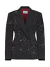 Dark steel canvas double-breasted embroidered jacket