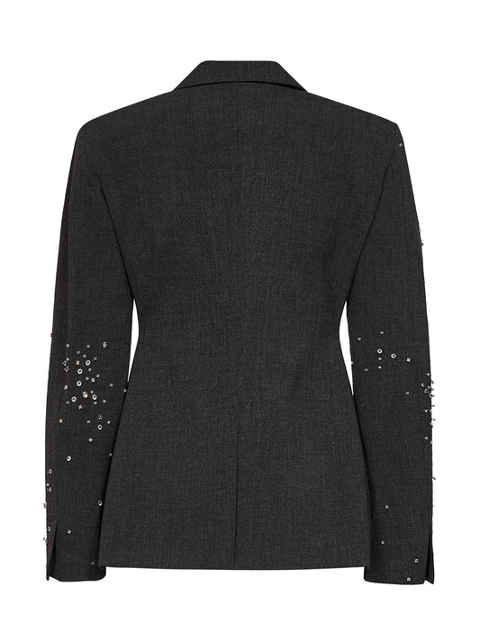 Dark steel canvas double-breasted embroidered jacket