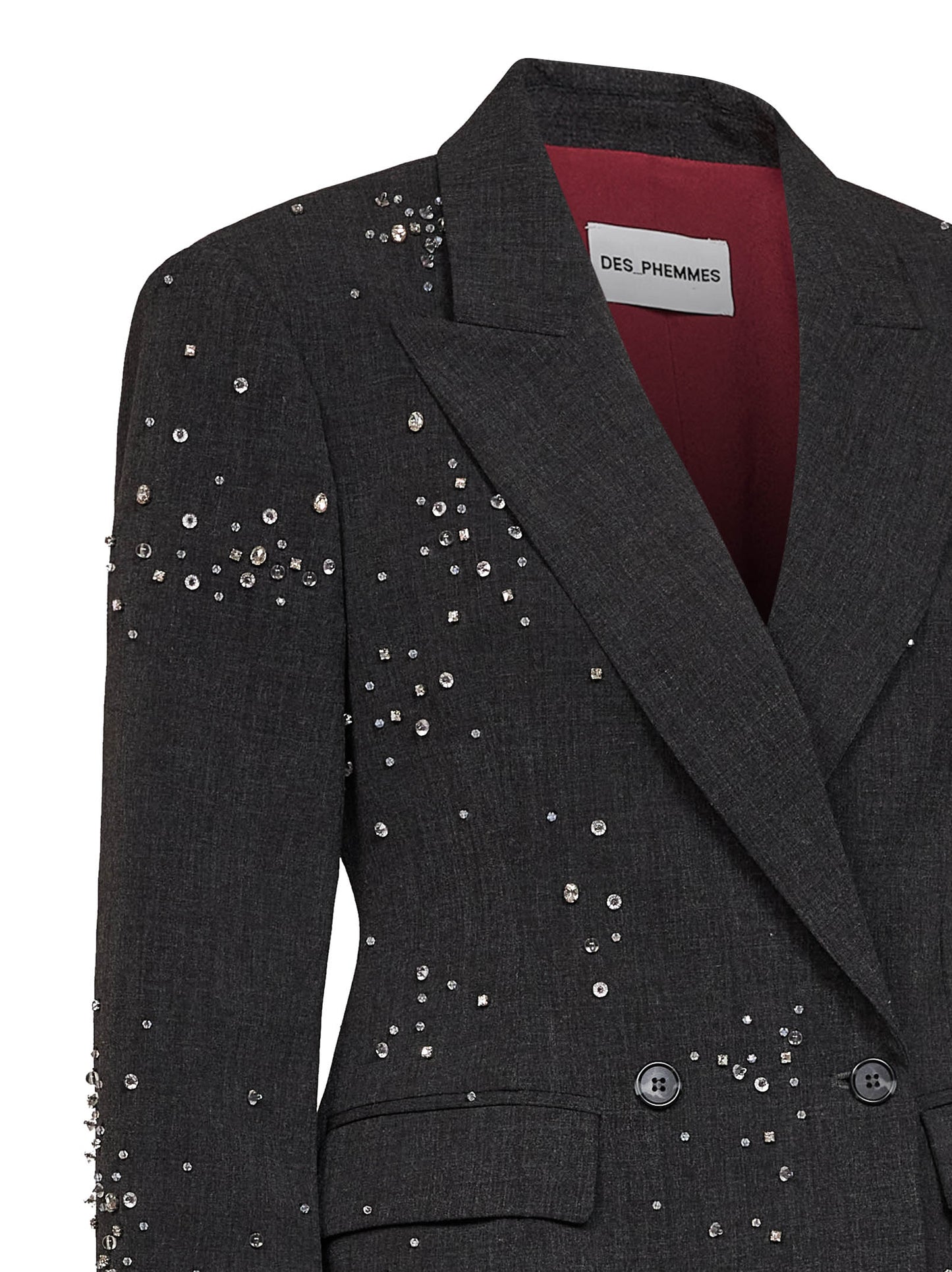 Dark steel canvas double-breasted embroidered jacket
