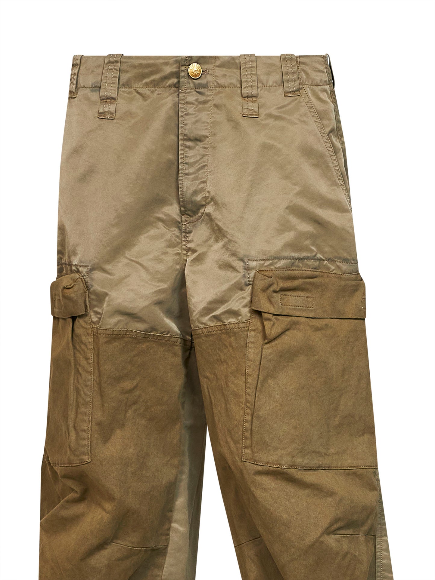 Khaki stretch cotton and nylon P-Parker cargo trousers