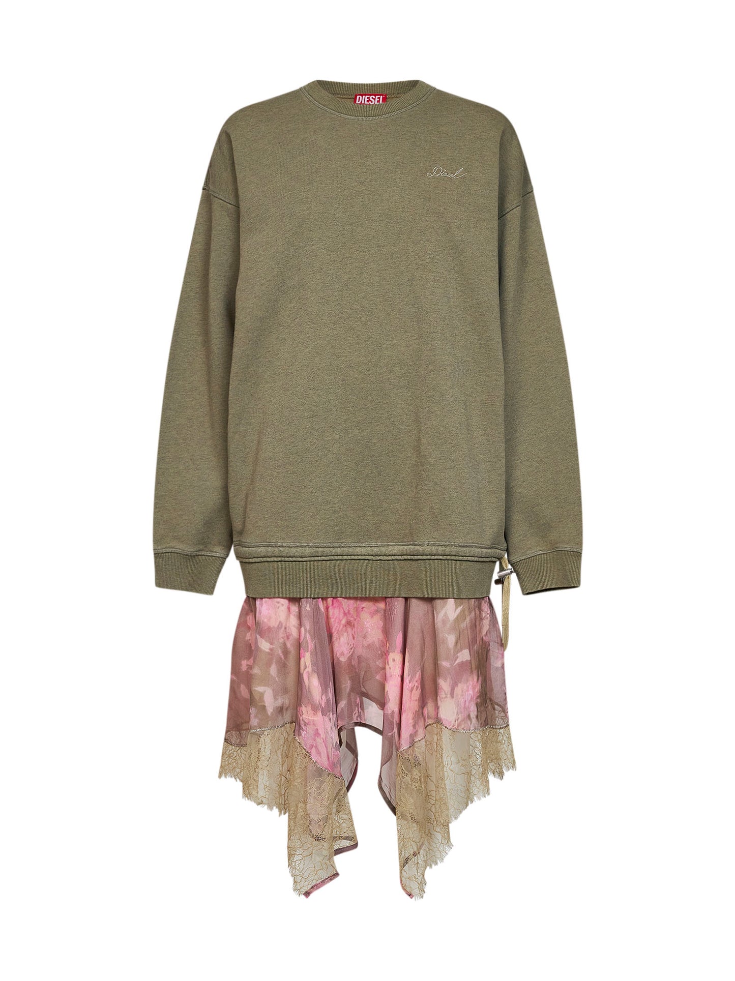 Green and pink D-Orely sweatshirt dress with chiffon skirt