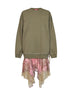Green and pink D-Orely sweatshirt dress with chiffon skirt