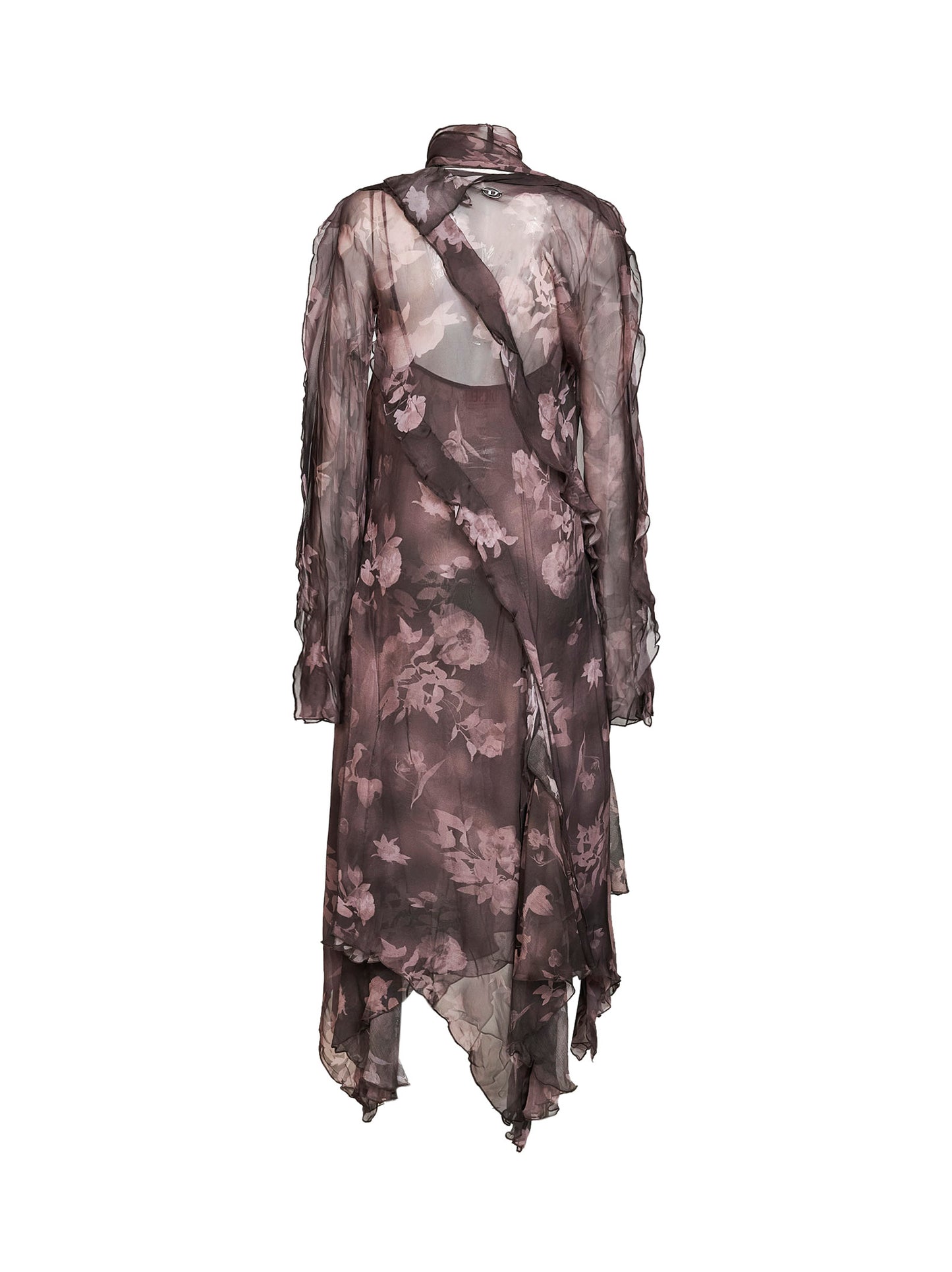 Abito midi asimmetrico D-riadi in chiffon e crêpe marrone