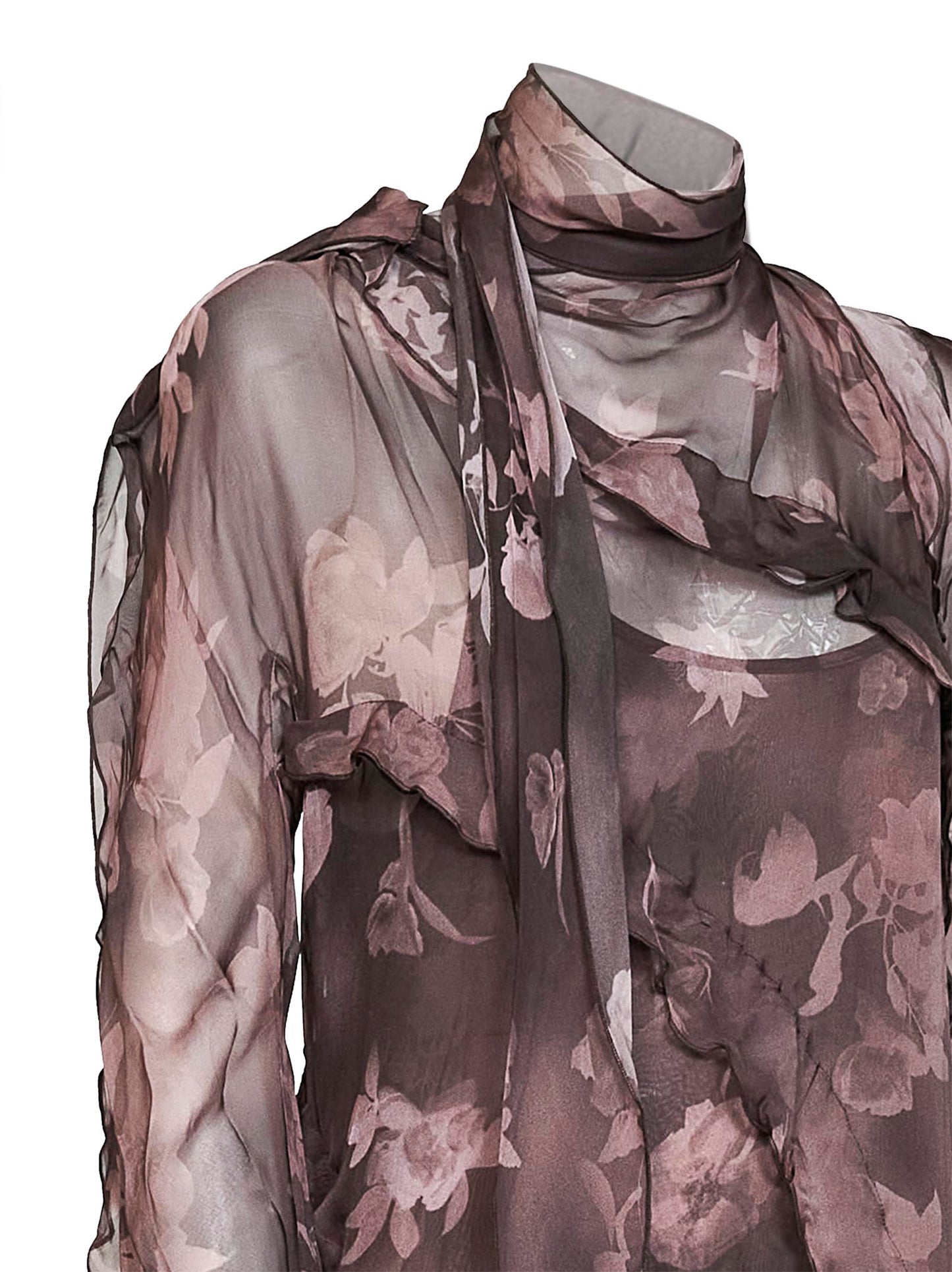 Abito midi asimmetrico D-riadi in chiffon e crêpe marrone