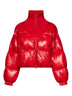 Red glossy nylon W-Arrior short puffer jacket