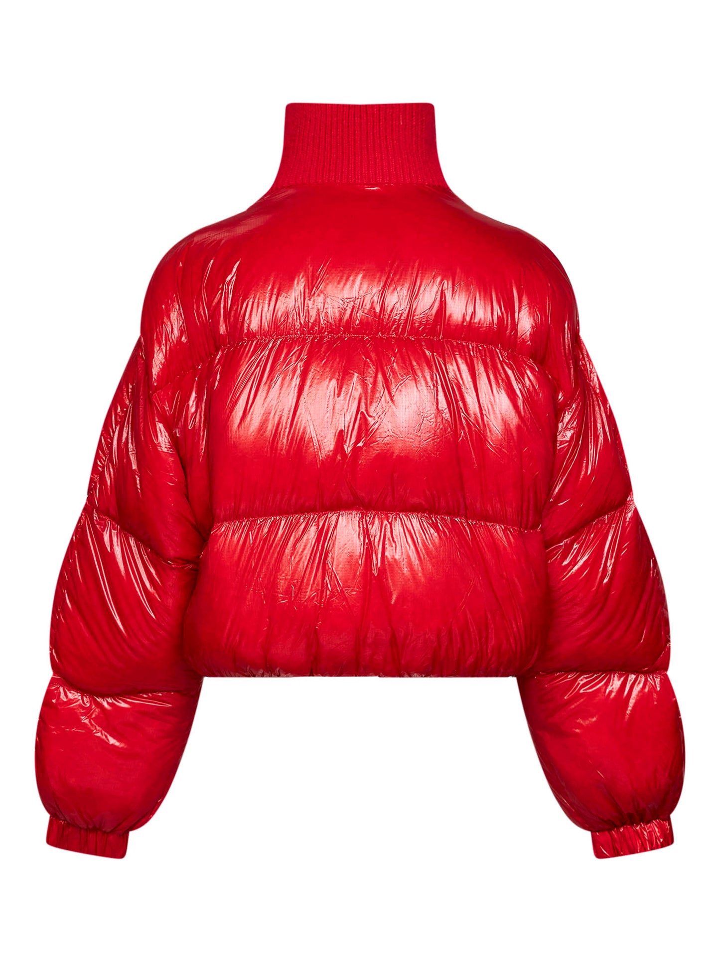 Red glossy nylon W-Arrior short puffer jacket