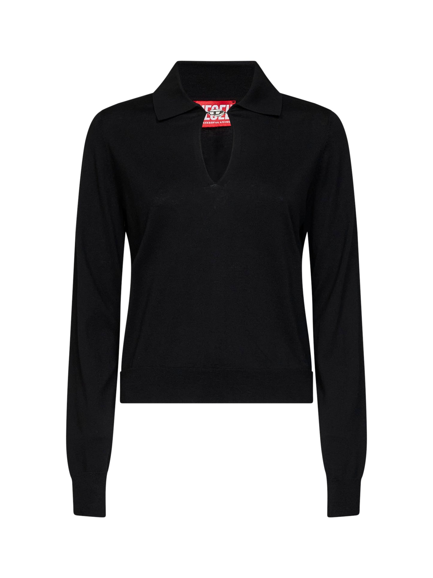 Black silk and cotton knit M-Lilli polo shirt