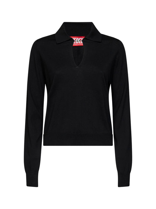 Black silk and cotton knit M-Lilli polo shirt