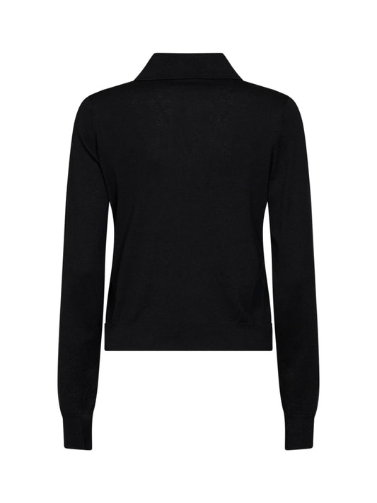 Black silk and cotton knit M-Lilli polo shirt