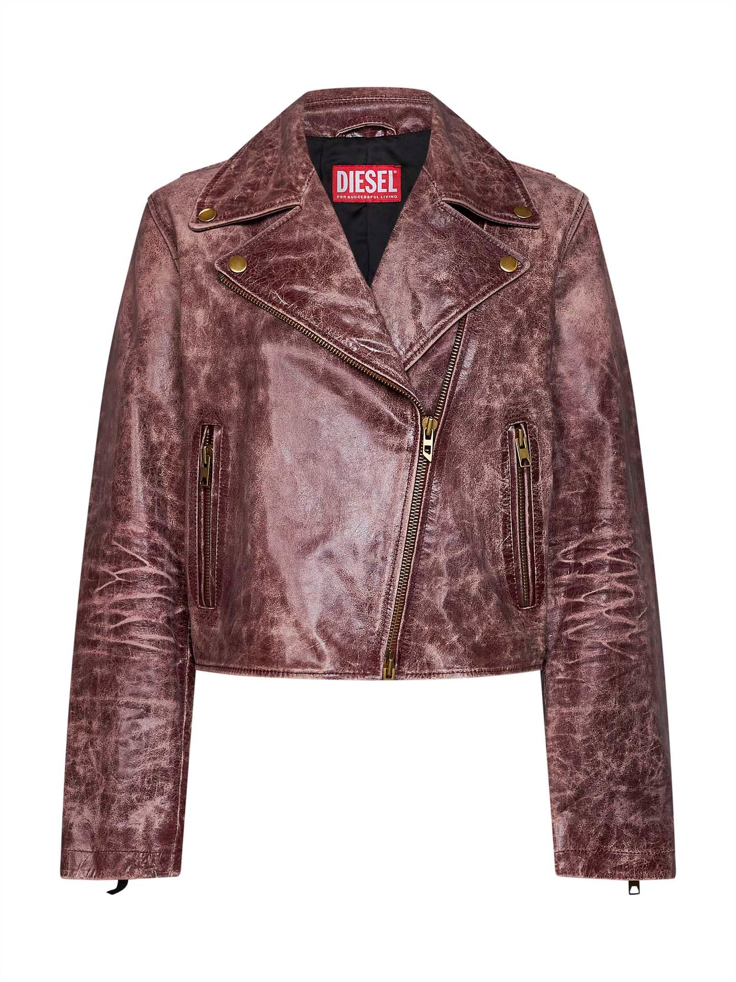 Cognac textured leather L-Unatic-T1 biker jacket