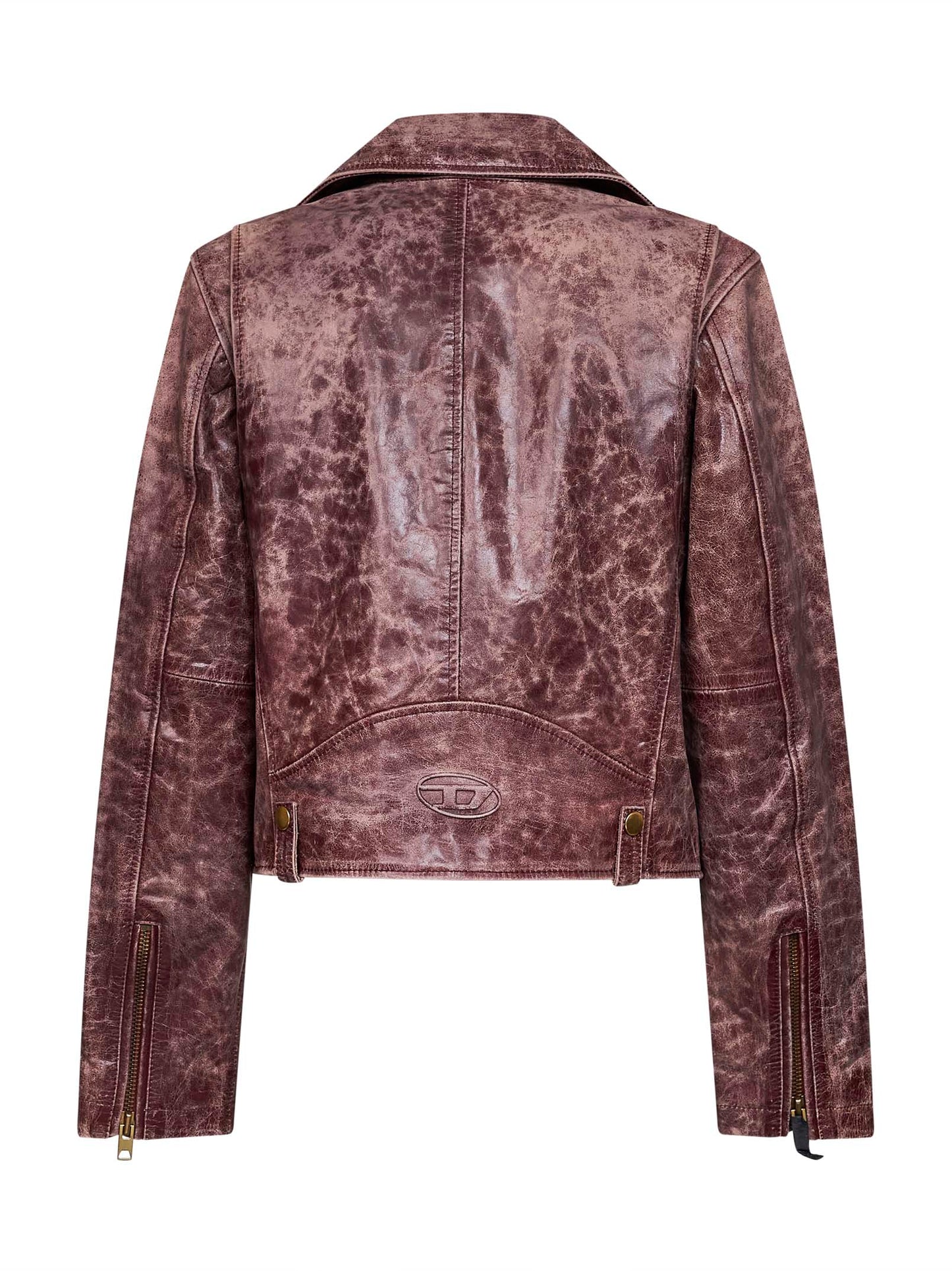 Cognac textured leather L-Unatic-T1 biker jacket