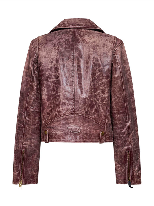 Cognac textured leather L-Unatic-T1 biker jacket