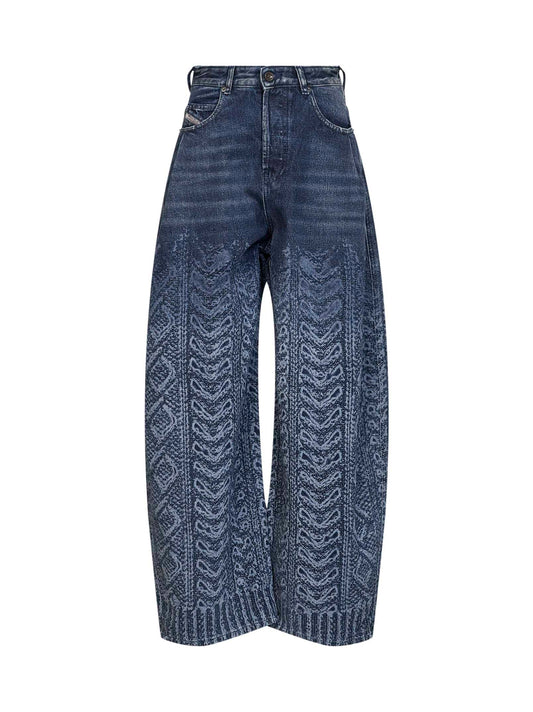 Jeans ampi 1987 D-Khelz-S2 in denim effetto maglia a trecce blu
