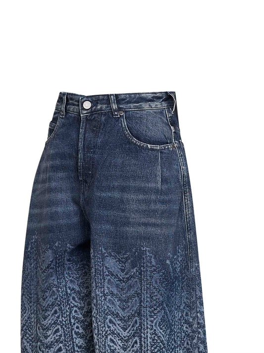 Jeans ampi 1987 D-Khelz-S2 in denim effetto maglia a trecce blu