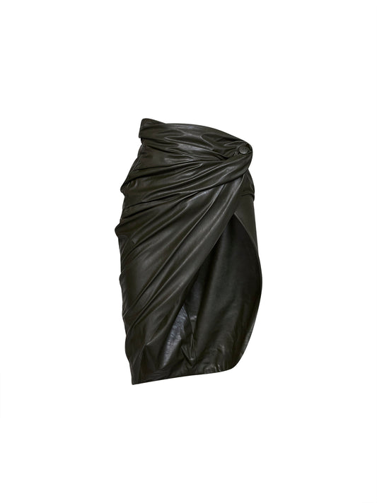 Green O-Dasli draped midi skirt with slit