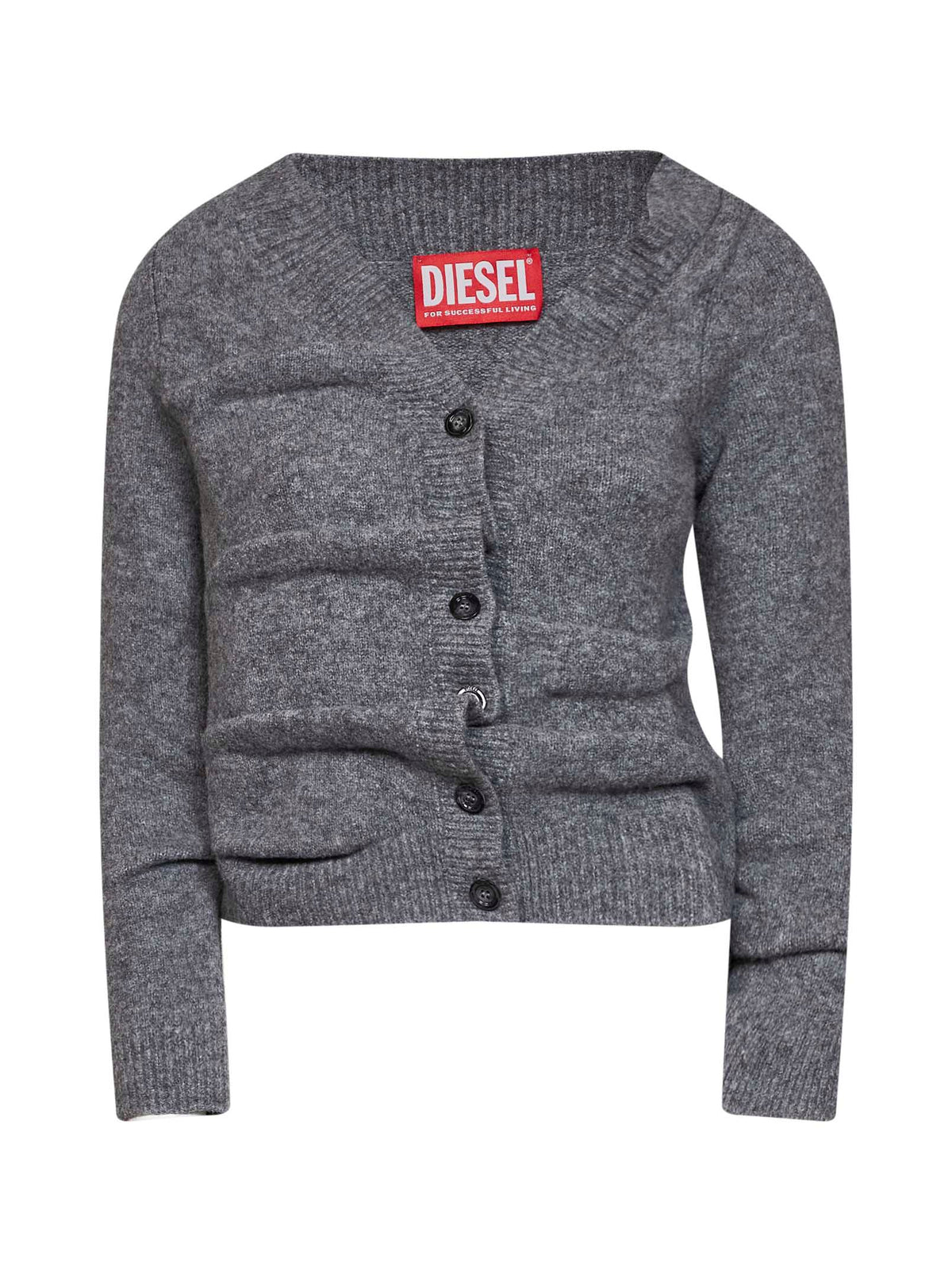 Grey wrinkled knit M-Ava cropped cardigan