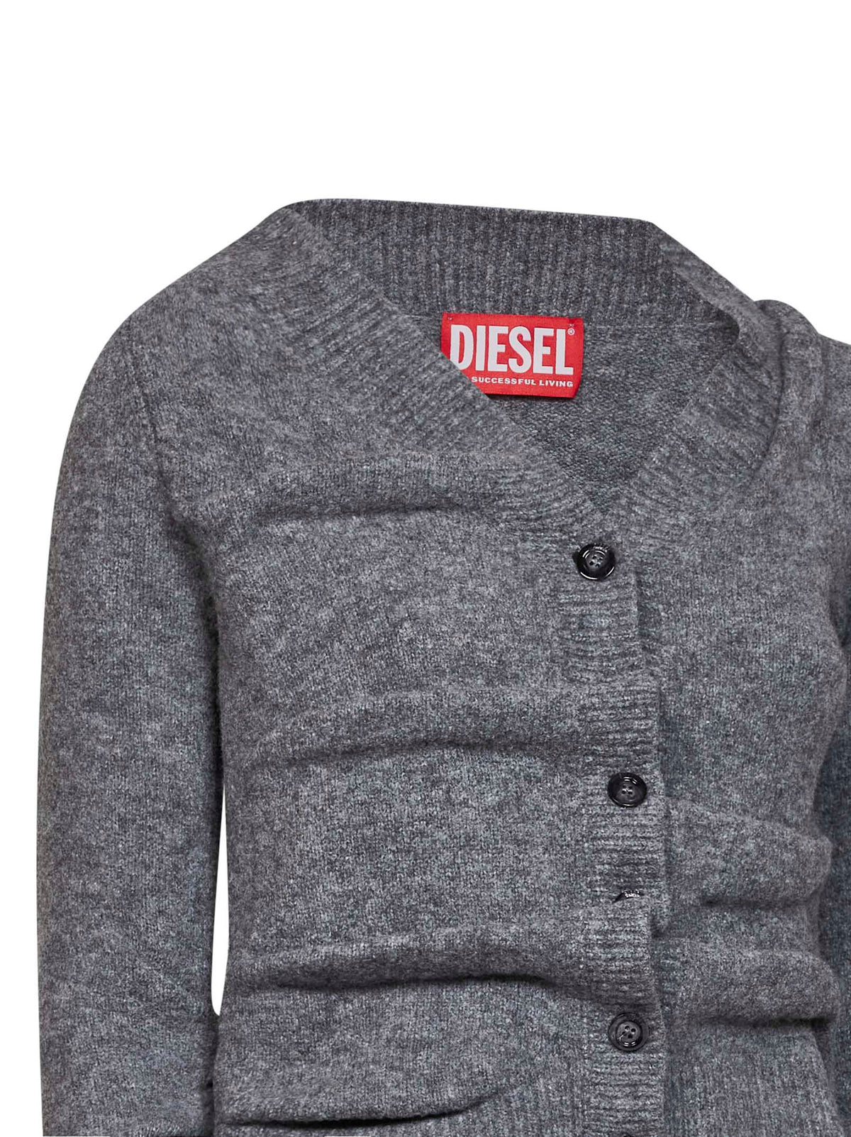 Grey wrinkled knit M-Ava cropped cardigan