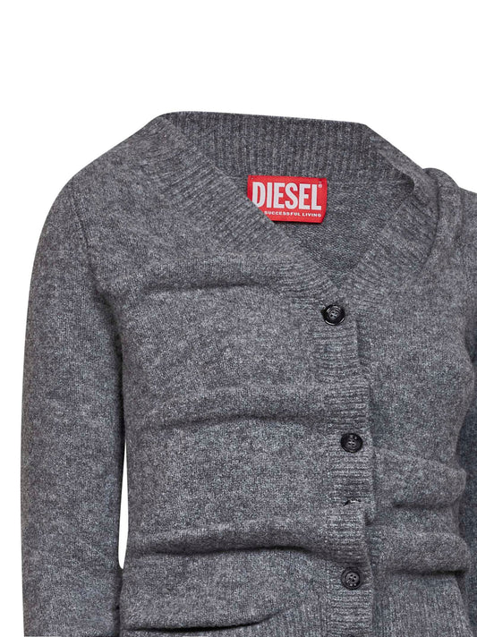 Grey wrinkled knit M-Ava cropped cardigan