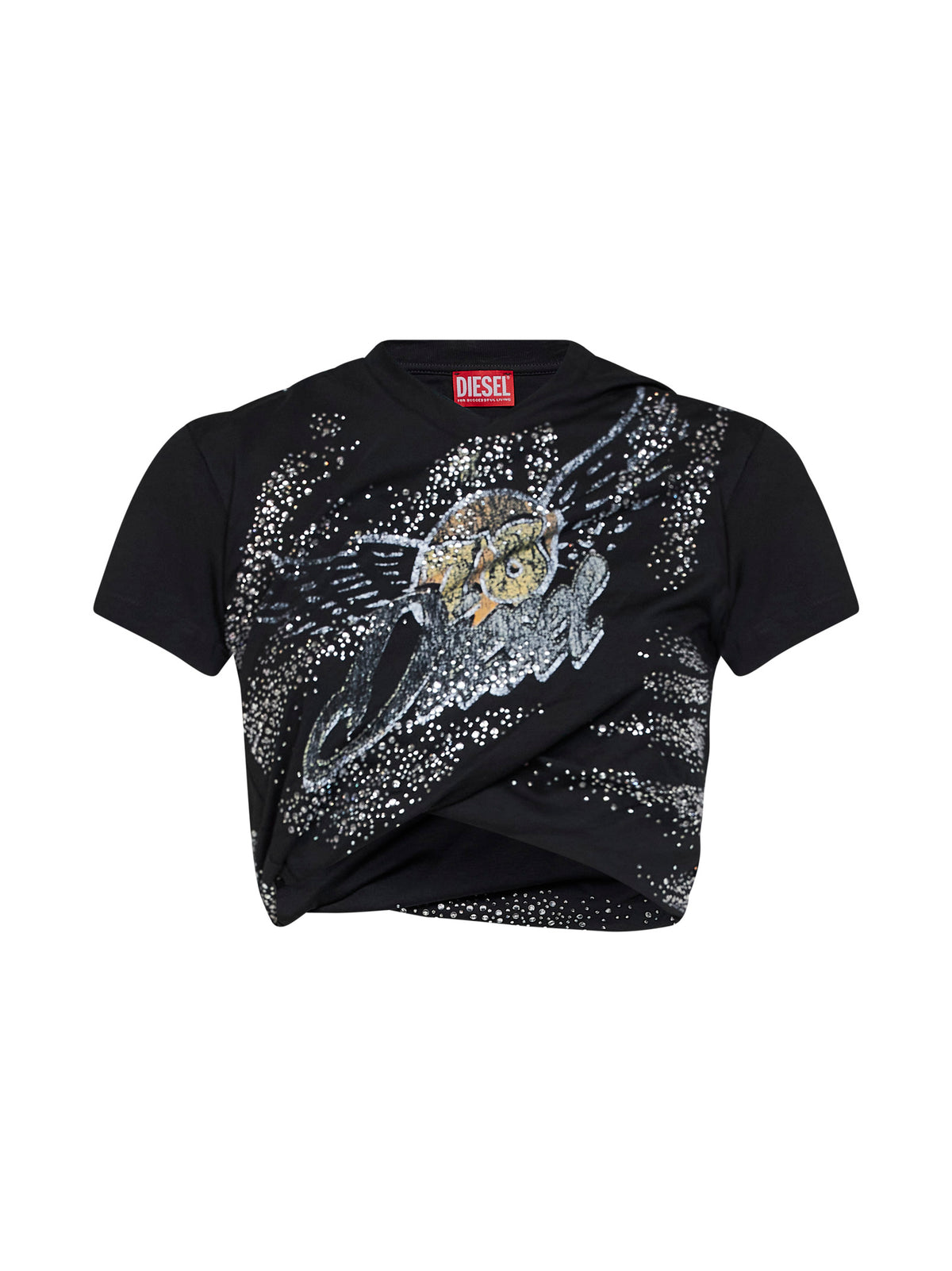 T-shirt crop stampata T-Wincy in jersey a doppio strato nero