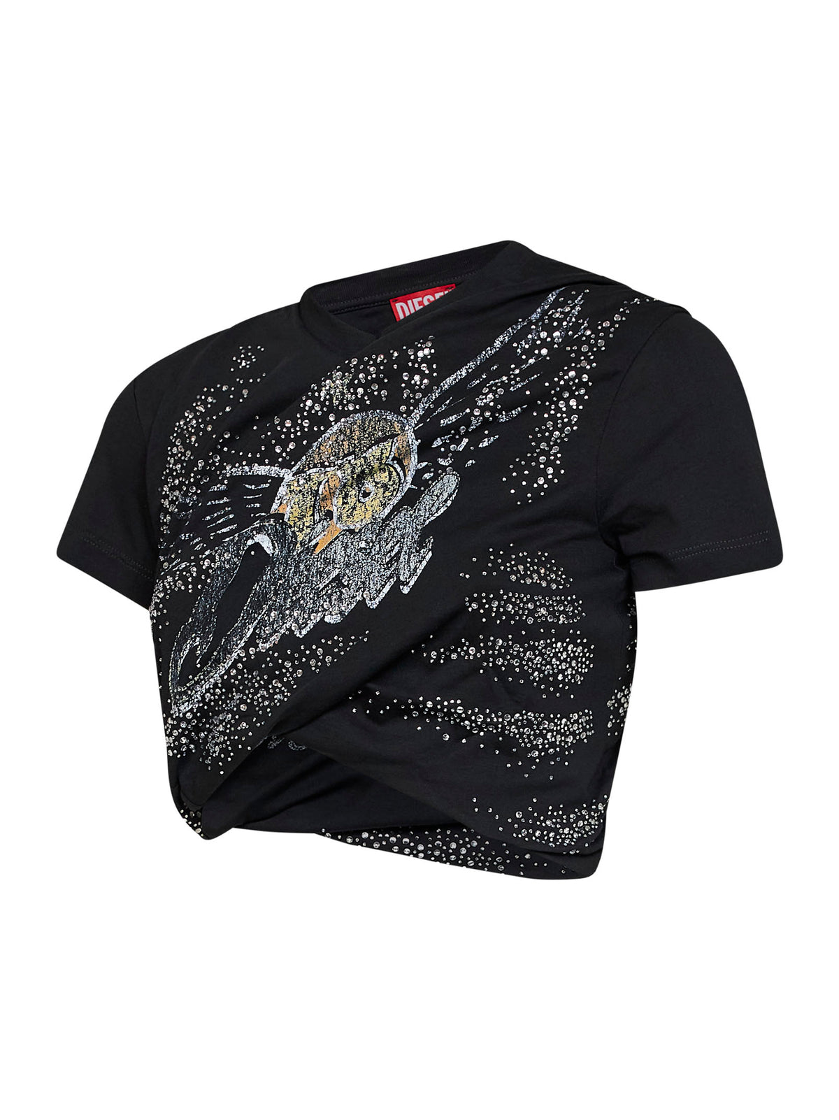 T-shirt crop stampata T-Wincy in jersey a doppio strato nero