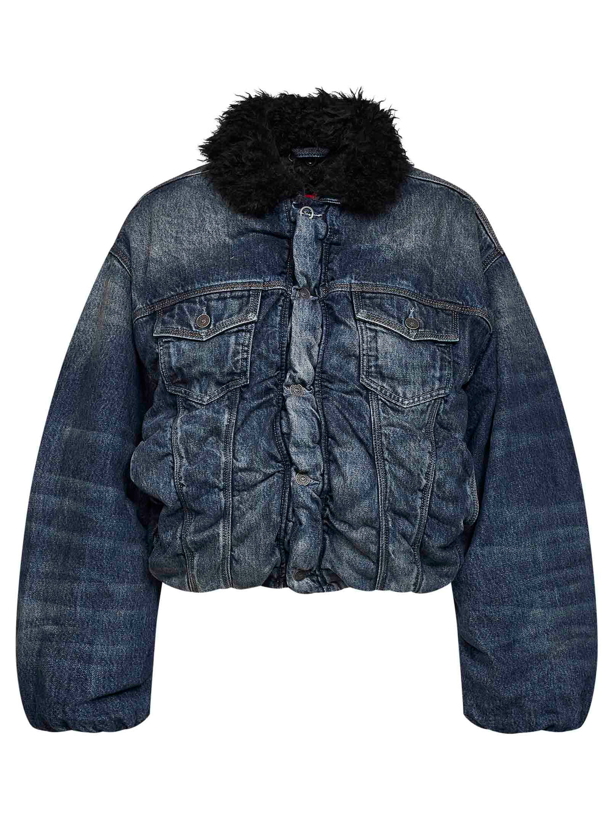 Giubbino D-Curly-Fsj1 in denim blu con gilet in ecopelliccia