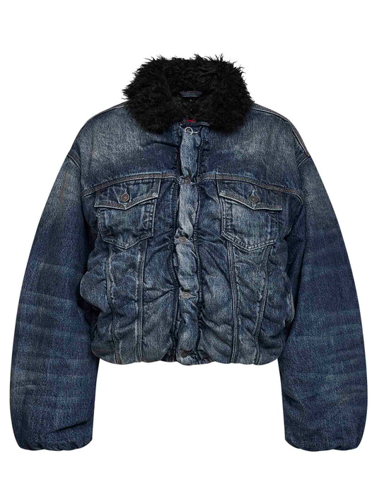 Giubbino D-Curly-Fsj1 in denim blu con gilet in ecopelliccia