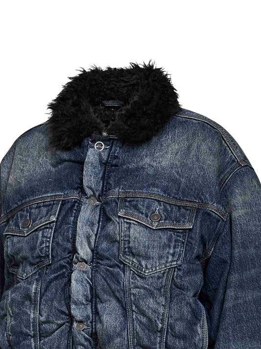 Giubbino D-Curly-Fsj1 in denim blu con gilet in ecopelliccia