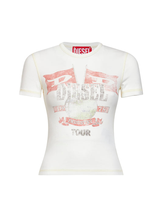 T-shirt stampata T-Marsy-Rib in jersey a costine ecrù