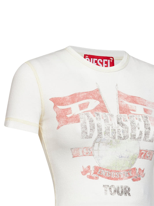 T-shirt stampata T-Marsy-Rib in jersey a costine ecrù