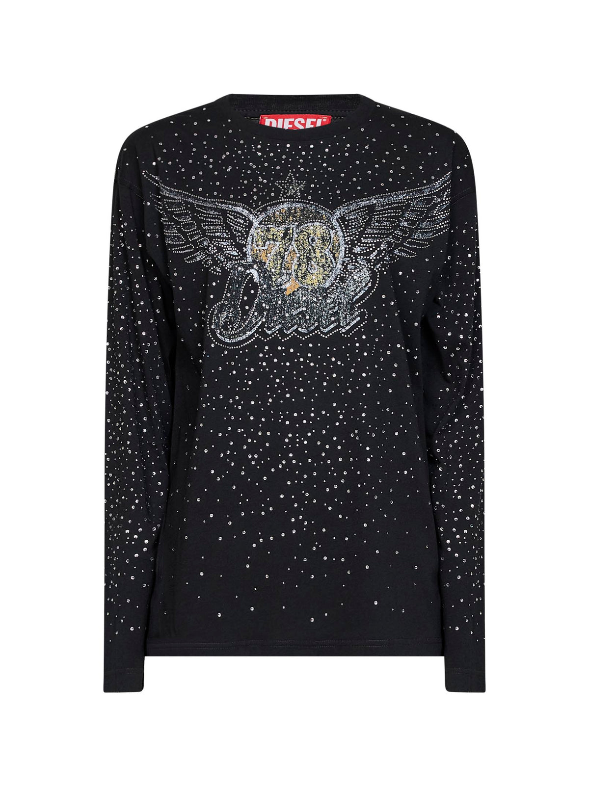 T-shirt stampata con strass T-Edro-Crt-Ls-C in jersey nero