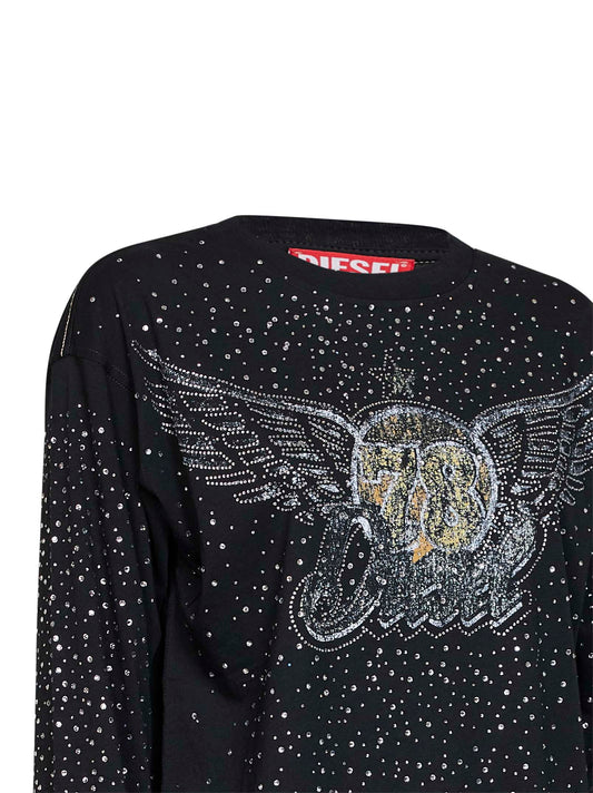 T-shirt stampata con strass T-Edro-Crt-Ls-C in jersey nero