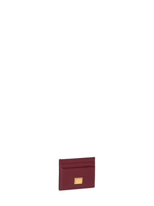 Burgundy plongé calfskin leather card holder
