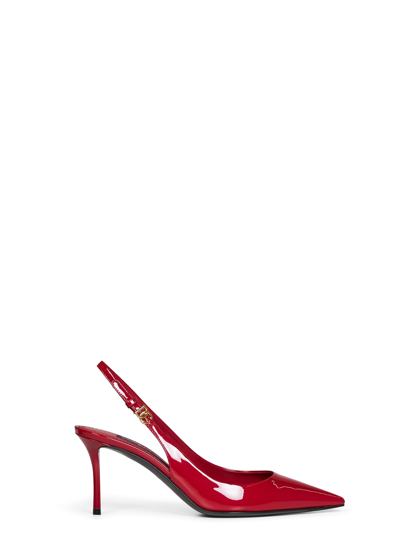 Red patent leather slingback pumps