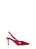 Red patent leather slingback pumps