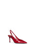 Red patent leather slingback pumps