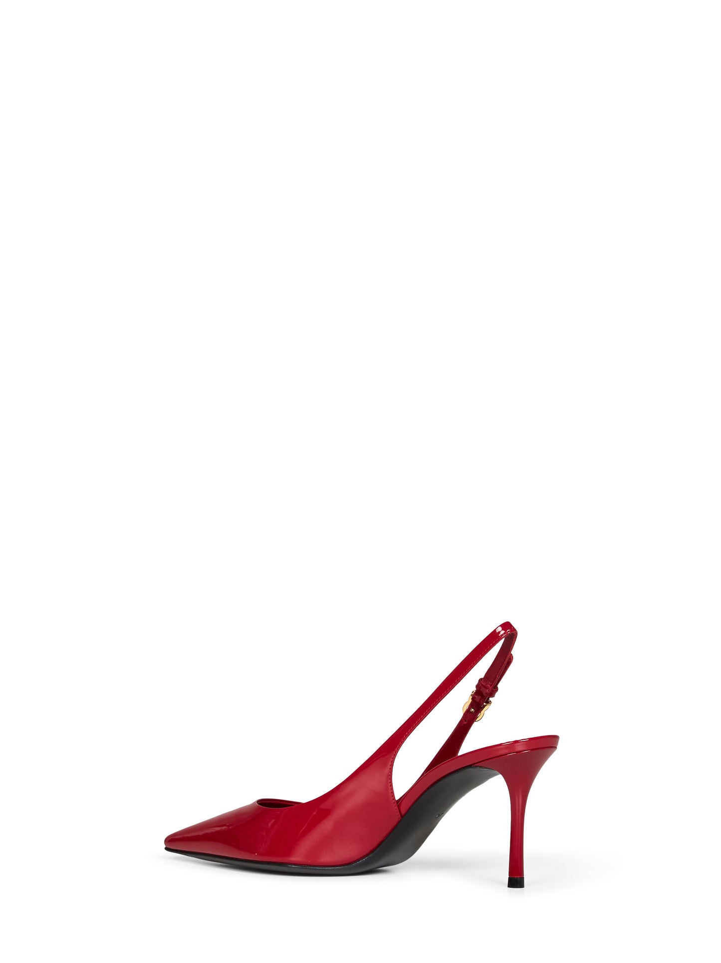 Red patent leather slingback pumps