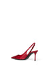 Red patent leather slingback pumps