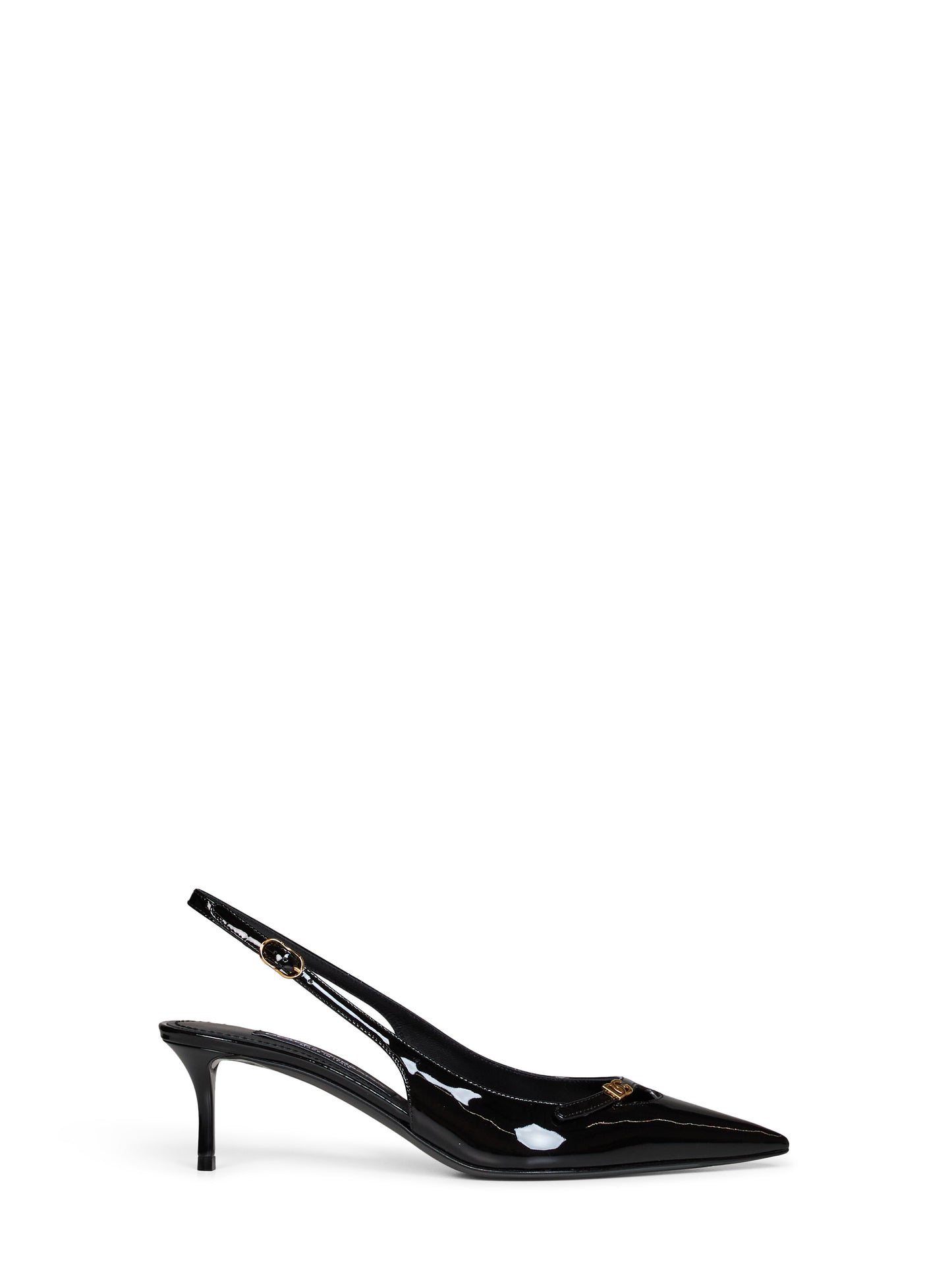 Décolleté slingback in pelle verniciata nera con logo DG