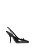 Black glossy calfskin leather Schiffer slingback pumps