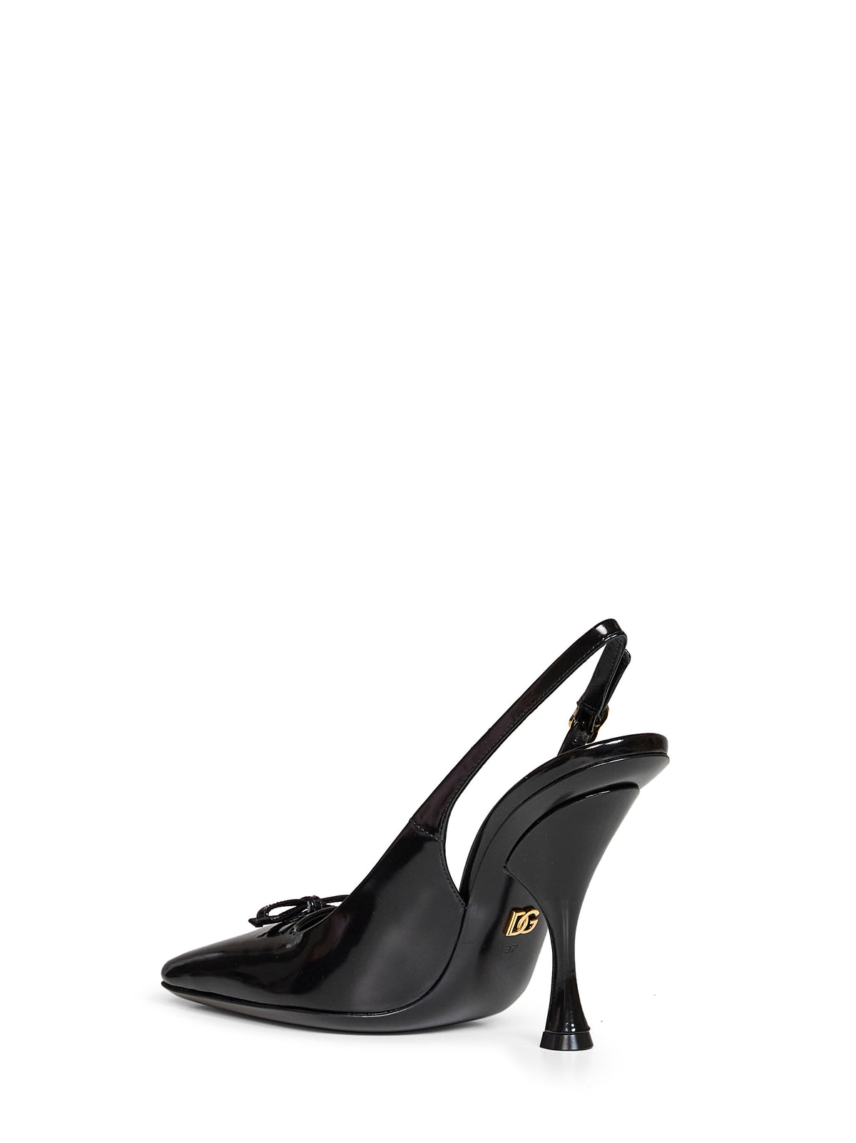 Black glossy calfskin leather Schiffer slingback pumps