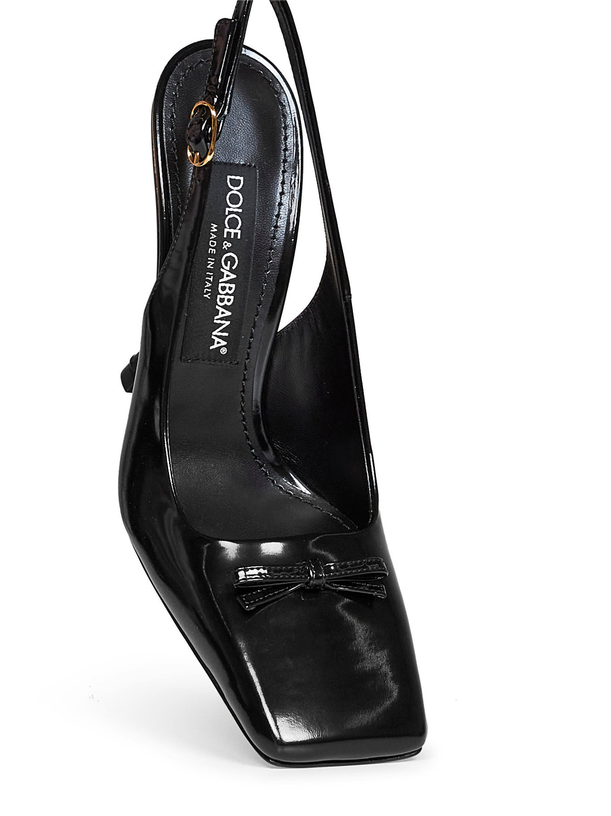 Black glossy calfskin leather Schiffer slingback pumps