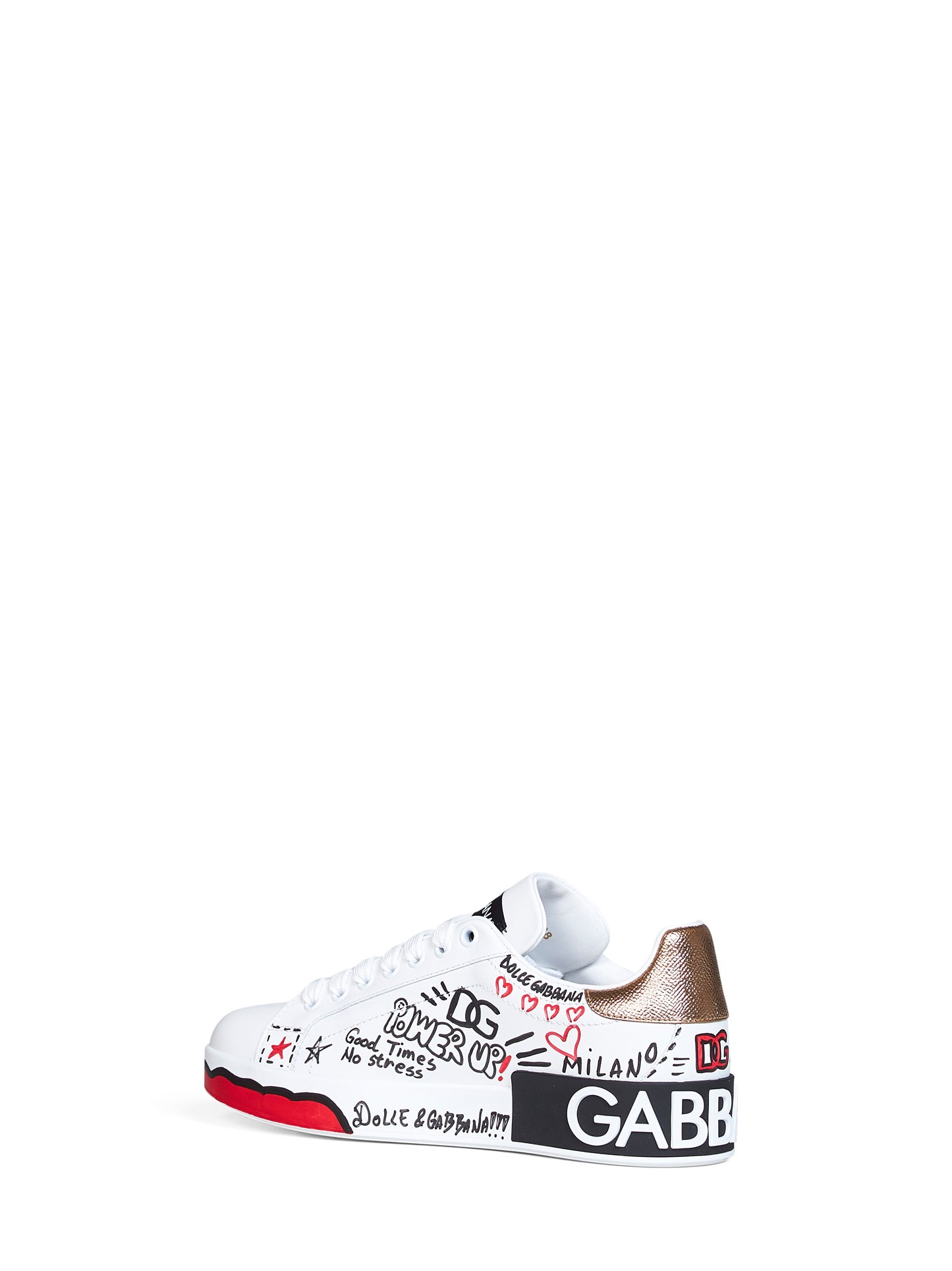 Sneakers basse Portofino in pelle dipinta a mano bianca