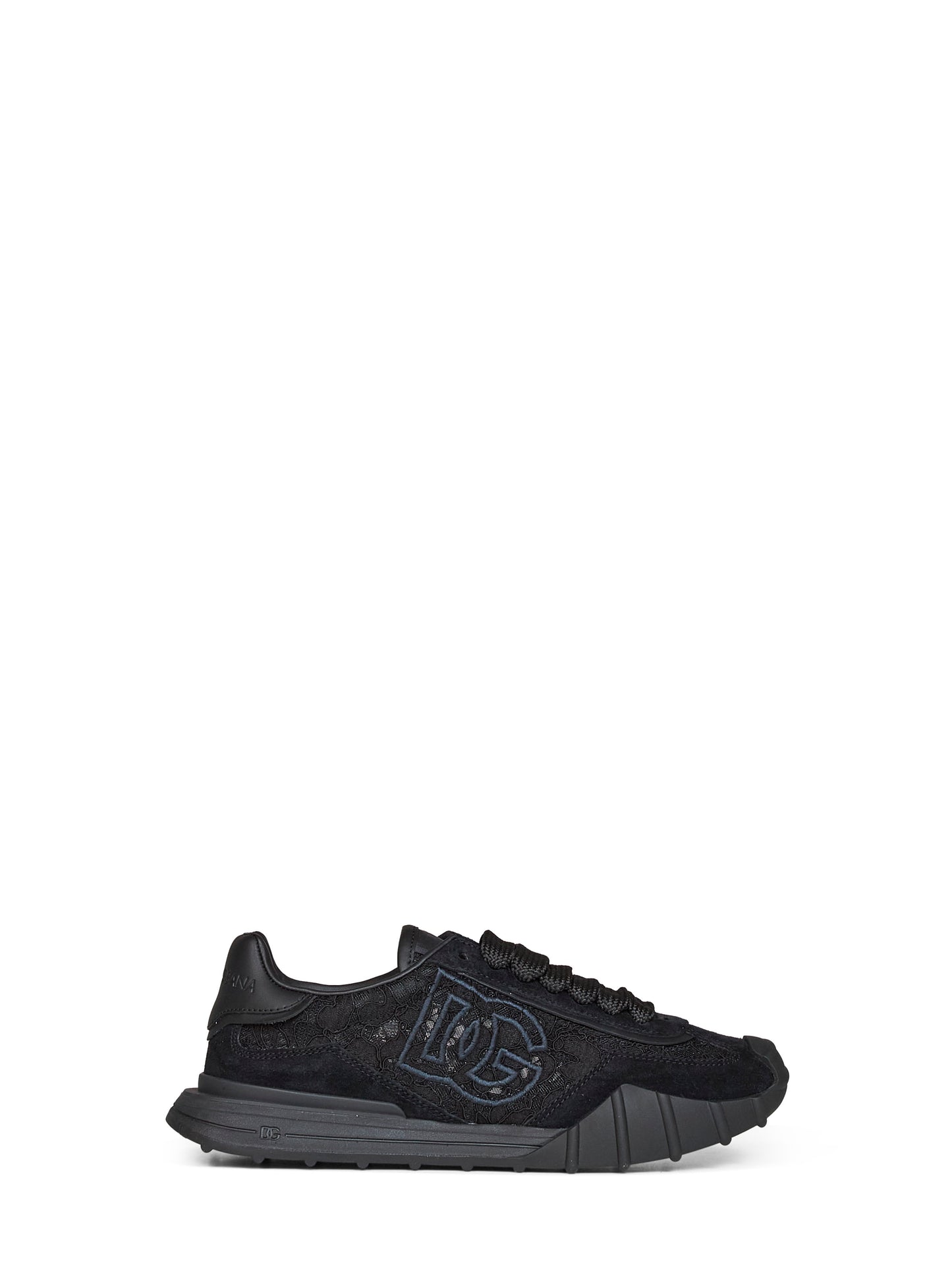Sneakers low-top in pizzo e crosta di vitello nero