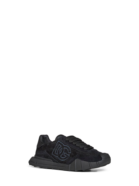 Black lace and calf suede low-top sneakers