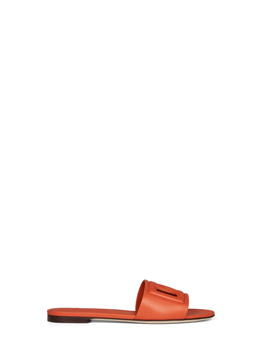 Orange calf leather slide sandals with DG logo