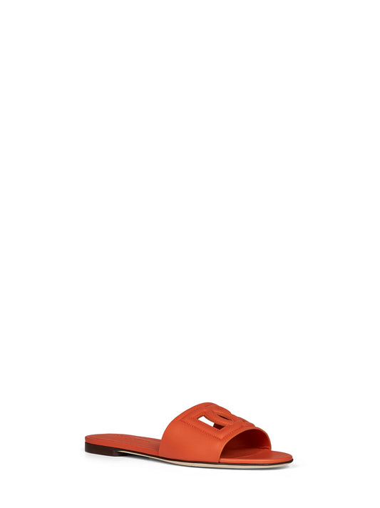 Orange calf leather slide sandals with DG logo
